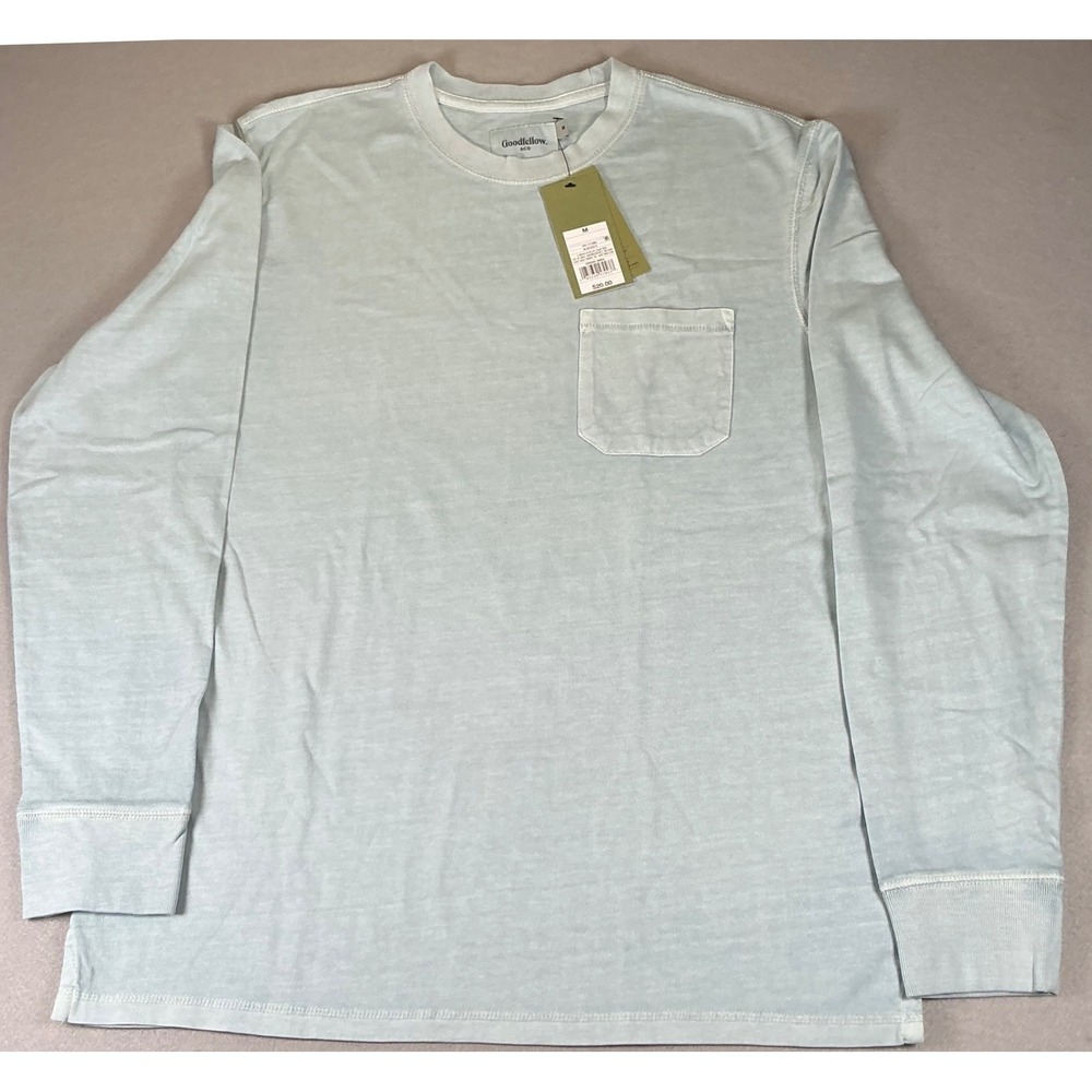 Goodfellow & Co Mens Long Sleeve Pocket T-Shirt Light Blue Garment Dyed Size M